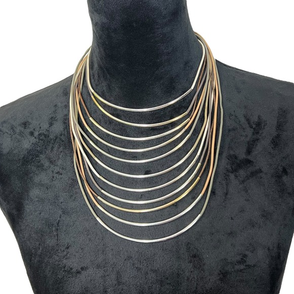 Multi Strand Necklace‎ Fashion Statement Costume Jewelry Metallic 14 in - Picture 1 of 8